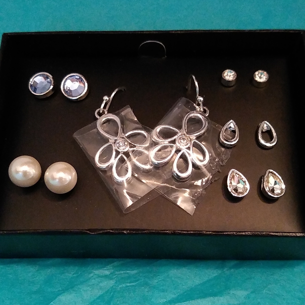 Six pair Silvertone pierced earring set